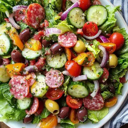 Zutaten: - 1 Kopf Römersalat - 1 Tasse Kirschtomaten, halbiert - 1 Gurke, gewürfelt - 1 Paprika, gewürfelt - 1/2 Tasse rote Zwiebel, gewürfelt - 1/2 Tasse Kalteschinken, gewürfelt - 1/2 Tasse Mozzarella-Kugeln - 1/4 Tasse schwarze Oliven, entsteint und gehackt - 1/4 Tasse frischer Basilikum, gehackt Dressing: - 1/4 Tasse Olivenöl - 2 Esslöffel Rotweinessig - 1 Teelöffel Dijon-Senf - 1 Teelöffel getrockneter Oregano - Salz und Pfeffer nach Geschmack Anleitung: 1. Den Römersalat in große Stücke zerteilen und in eine große Schüssel geben. 2. Kirschtomaten, Gurke, Paprika, rote Zwiebel, Kalteschinken, Mozzarella und Oliven hinzufügen. 3. In einer kleinen Schüssel Olivenöl, Rotweinessig, Dijon-Senf, Oregano, Salz und Pfeffer vermengen. 4. Das Dressing über den Salat gießen und gut vermengen. 5. Mit frischem Basilikum bestreuen und sofort servieren.